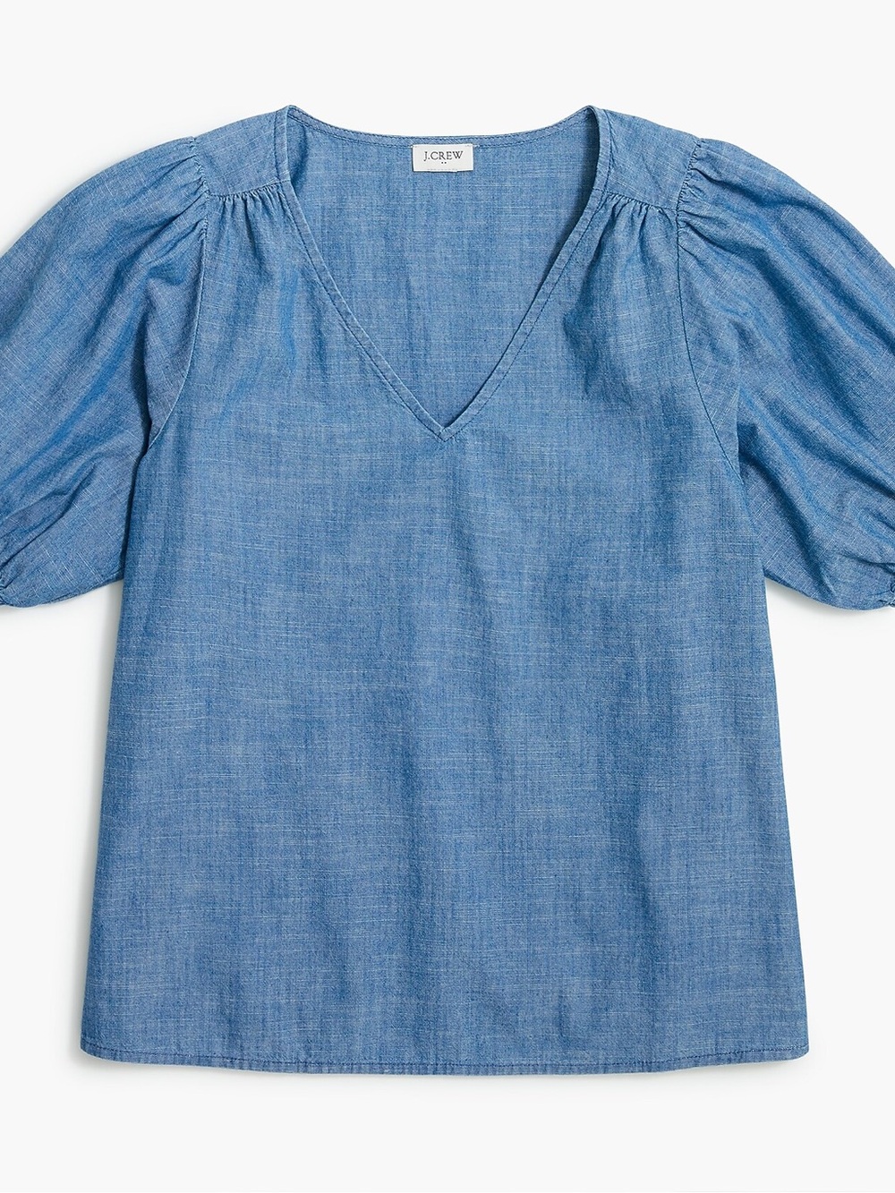 J. Crew Factory - Like New - Chambray V-Neck Puff Sleeve Top - Size S